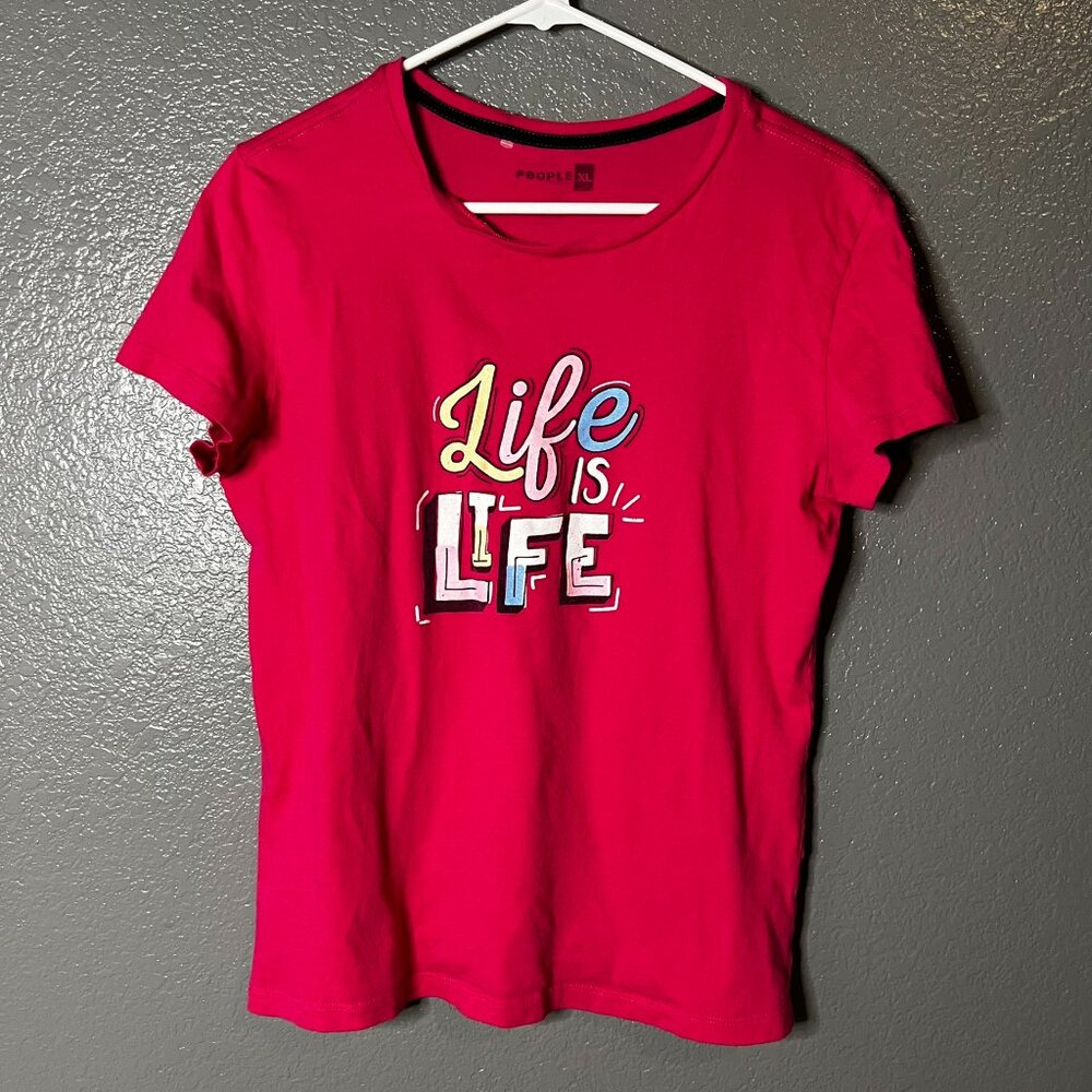 People XL 'Life is Life' Hot Pink Retro Graphic T-Shirt Casual